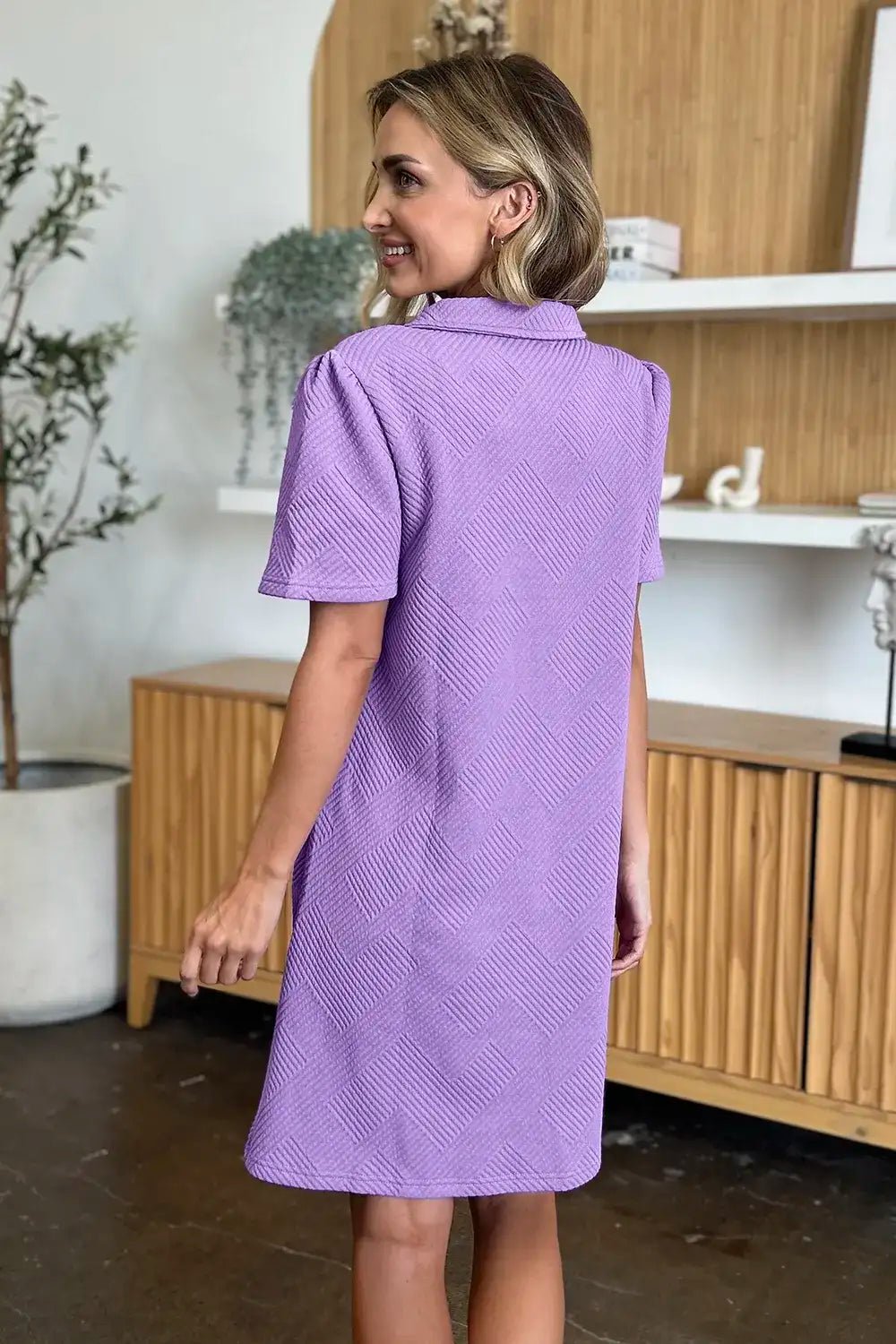 Double Take Collared Short Sleeve Textured Dress - Bela Fils BoutiqueBela Fils Boutique